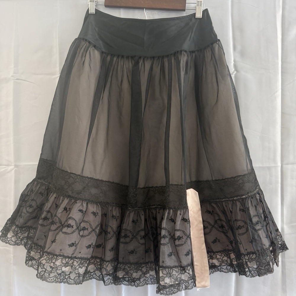 Vintage 50s Barbizon Slip Skirt Black Pink Lace A-line Tulle‎ Sz 12* 24" Dance